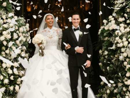 Jasmine Tookes with her partner Juan David Borrero on their wedding day